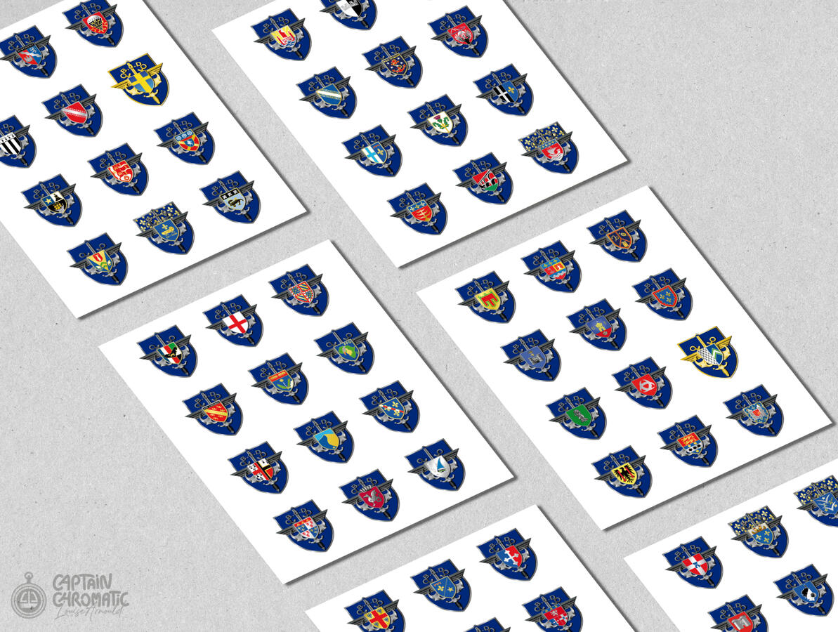 63 insignes réalisés pour le commissariat des armées