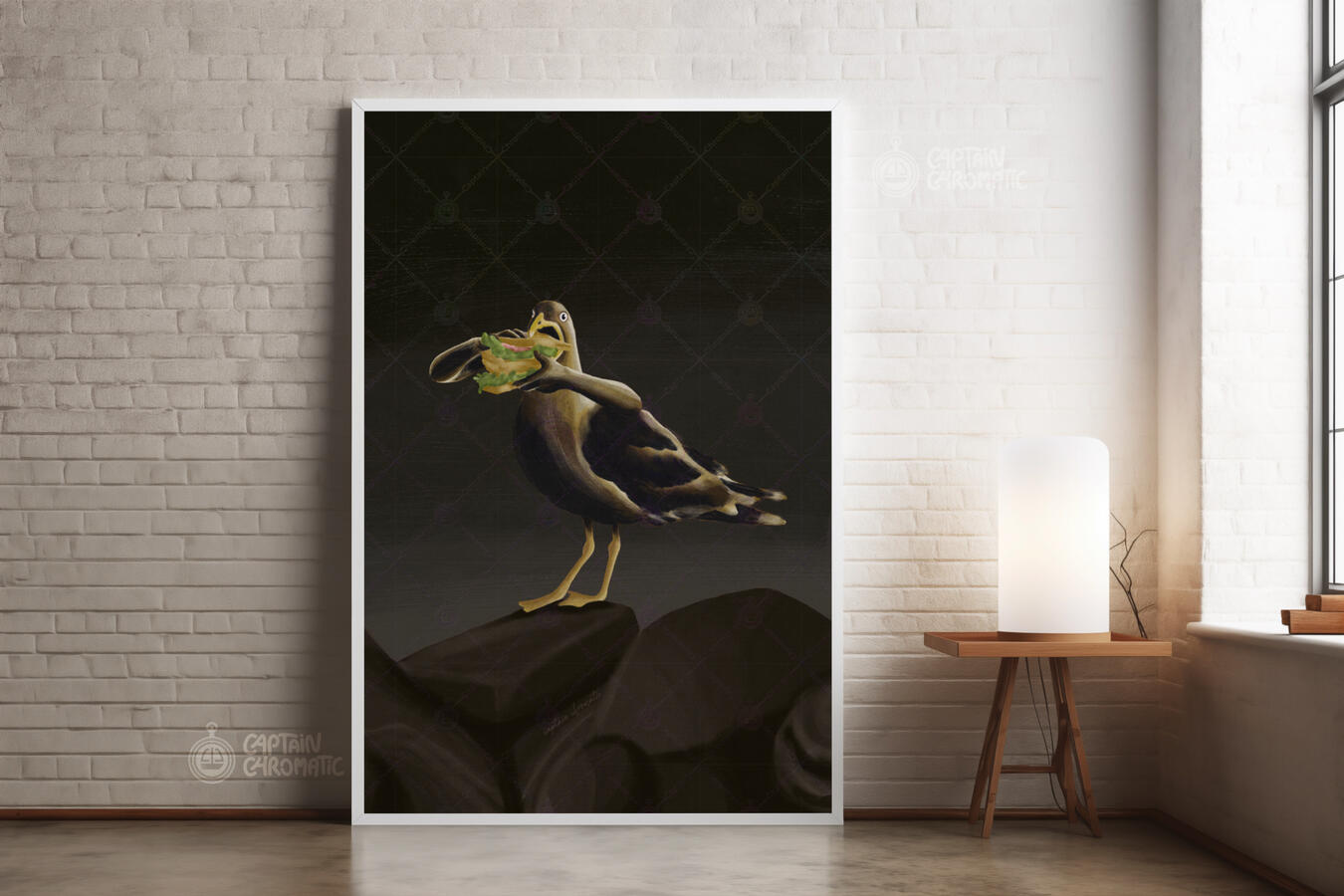 Seagull devouring its sandwich